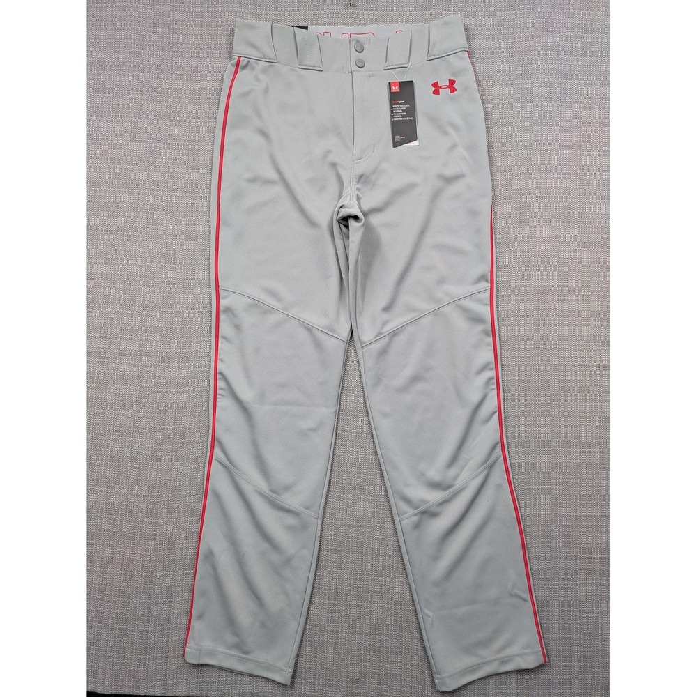 Under Armour Baseball Pants Mens 30x32 Gray HeatGear Piped Relaxed Fit Stretch